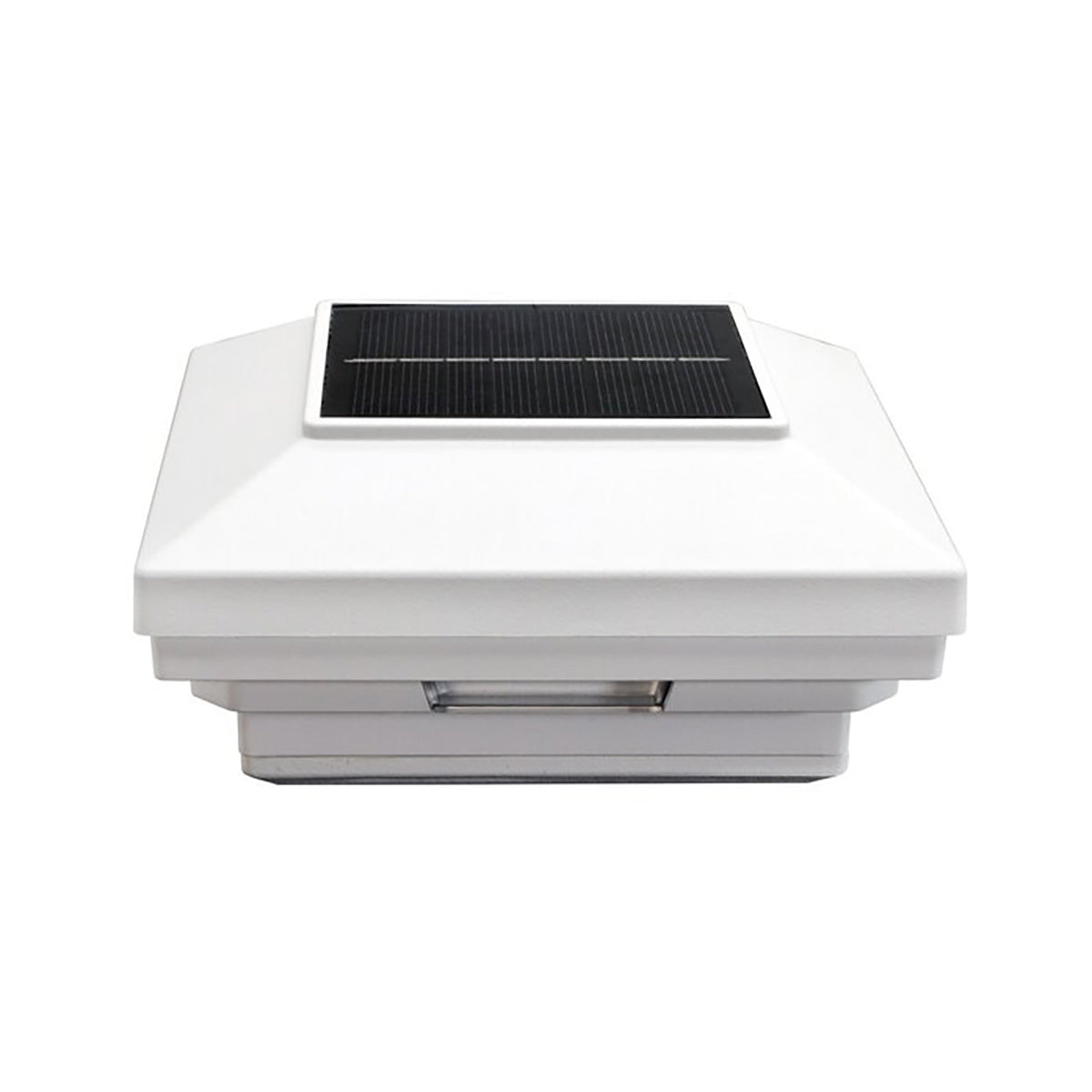 White solar light fixture with a solar panel on a white background