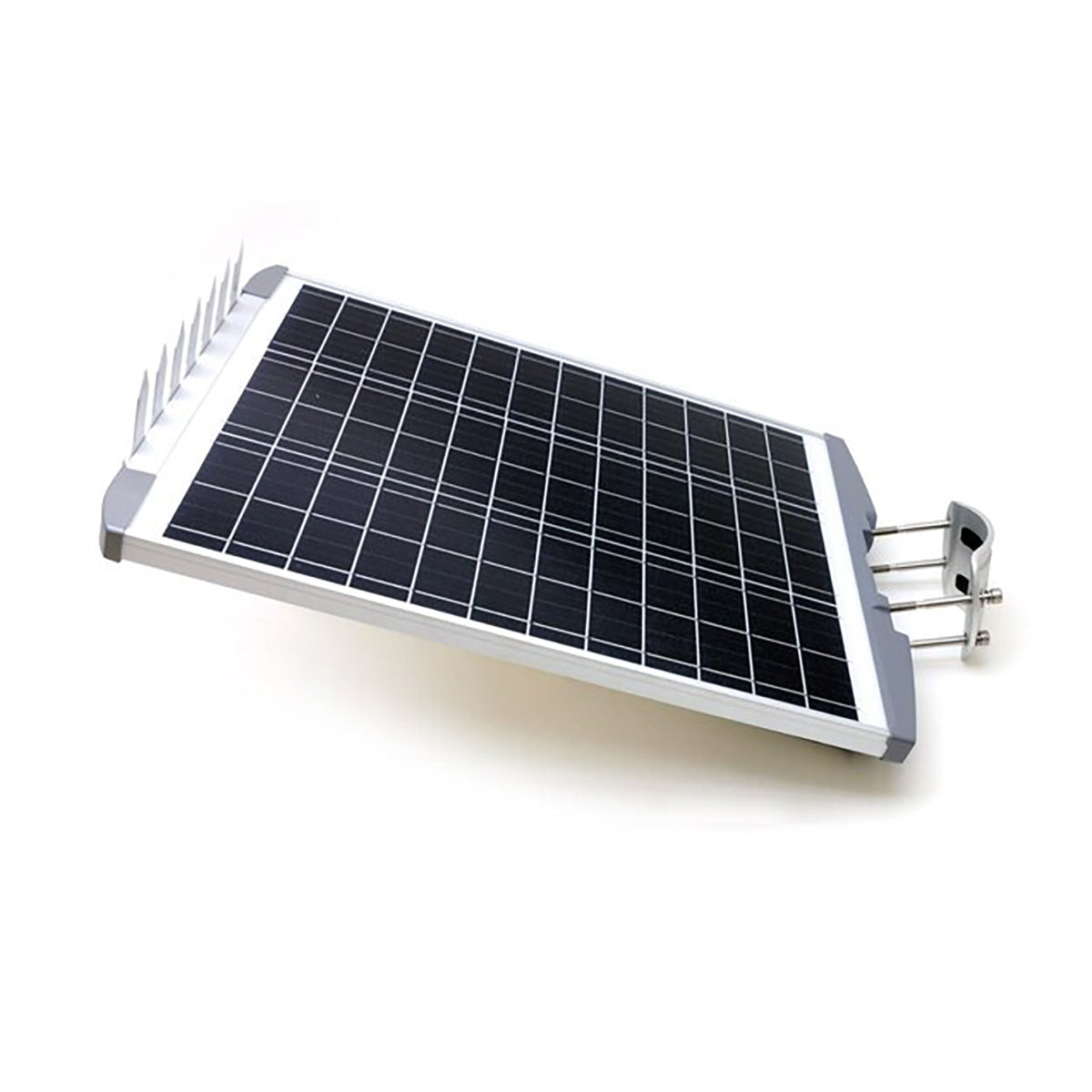 Solar panel with metal frame on a white background