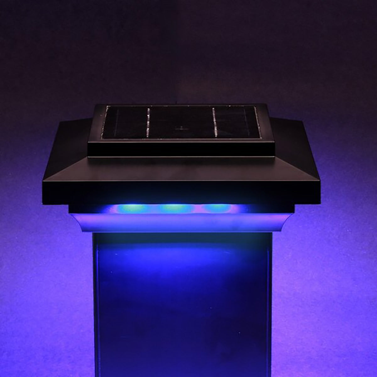 Solar-powered LED light on a dark background