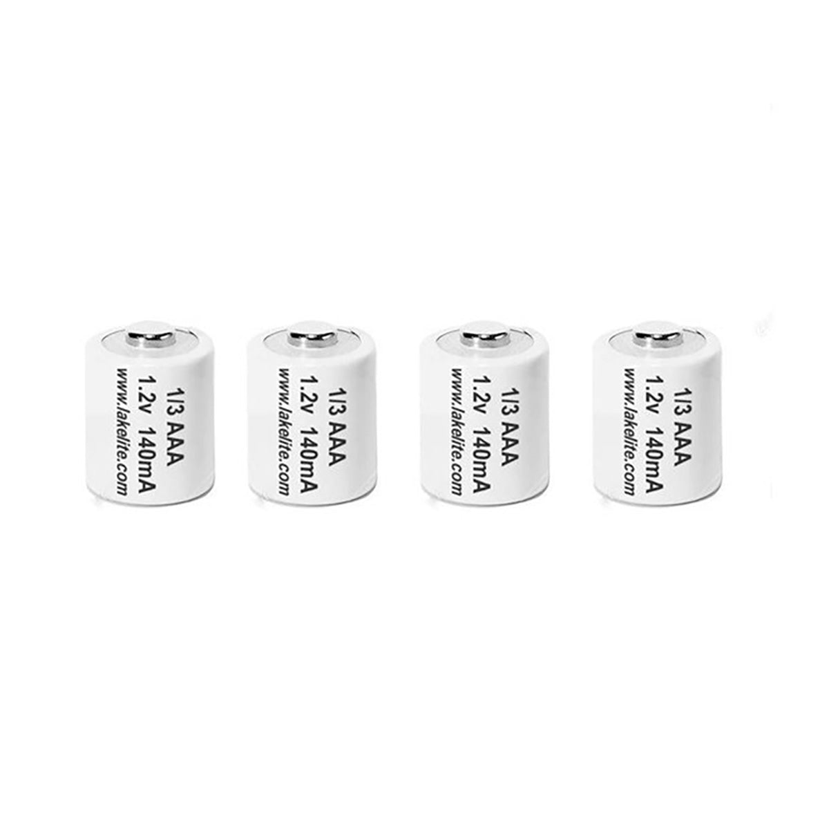 Four rechargeable AAA-size batteries with labels
