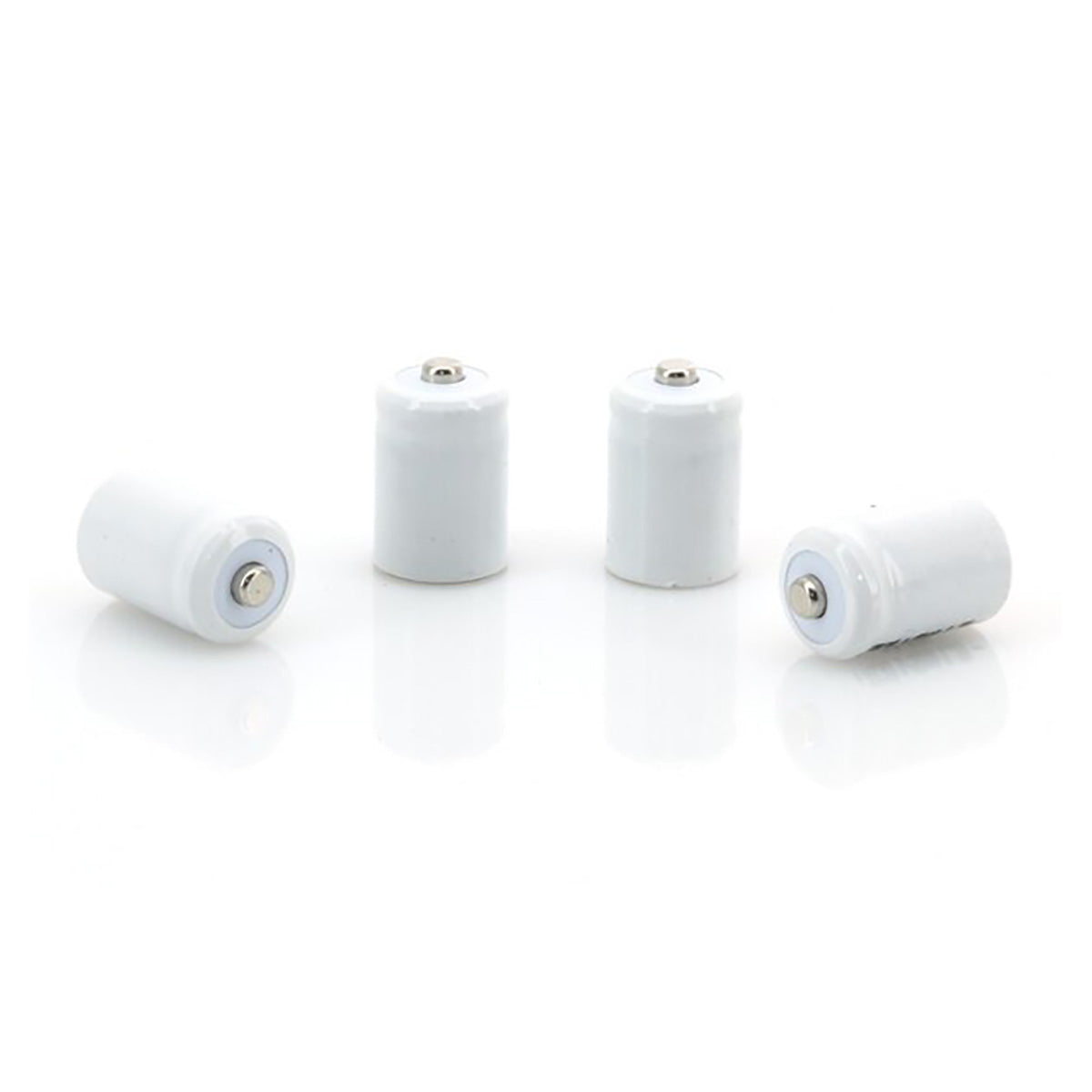 Four white rechargeable AAA-size batteries