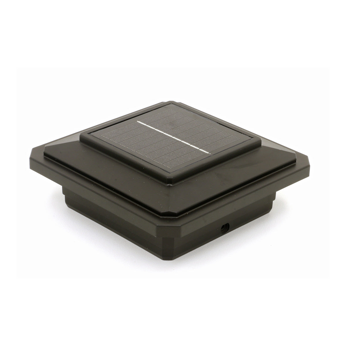 Black square outdoor light fixture on a white background