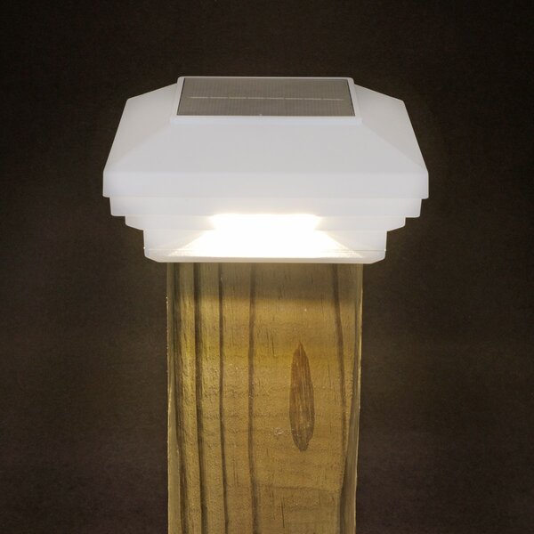 3½ in x 3½ in. (4 in. x 4 in. Wood) White Solar Post Cap Light - White LED
