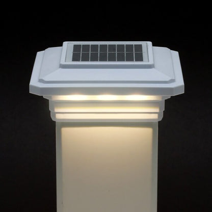 Solar-powered outdoor light fixture with a black background