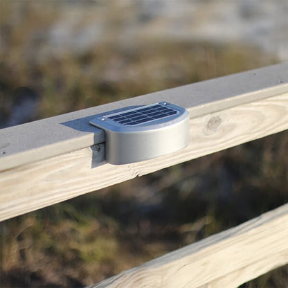 Solar panel attached to a wooden surface with a natural background